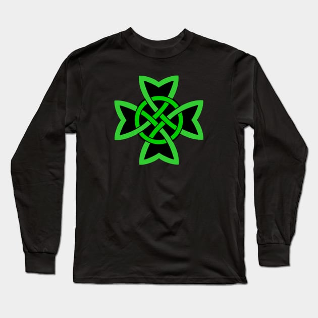 Green Black Irish Celtic Knot Design Long Sleeve T-Shirt by DeerSpiritStudio